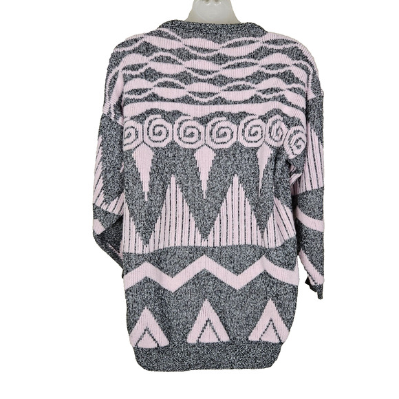 Vintage 80s Adele Knitwear Sweater Made in USA Chunky Geometric Womens M Retro - Picture 2 of 8